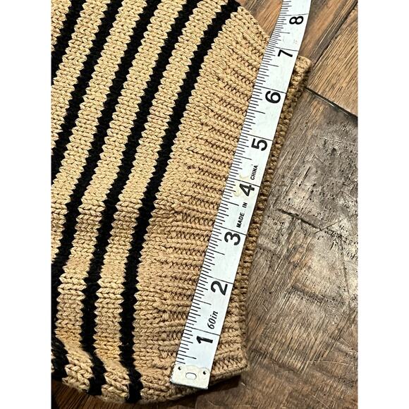 CeCe XL Stripe Shoulder Gold Button Sweater In Cappuccino Brown Black Stripes - Picture 8 of 12